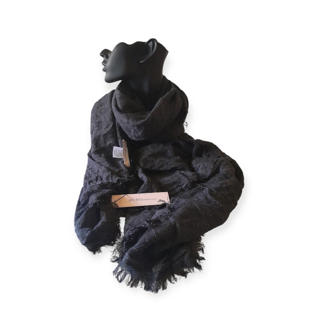 BCBGeneration Black Metallic Shimmer Wrap Scarf Oversized Evening Shawl